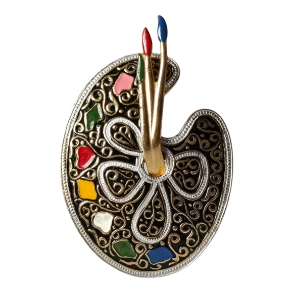 Spain Damascene 2-Tone Metallic Colorful Damascene Artists Painting Brooch - Picture 3 of 17